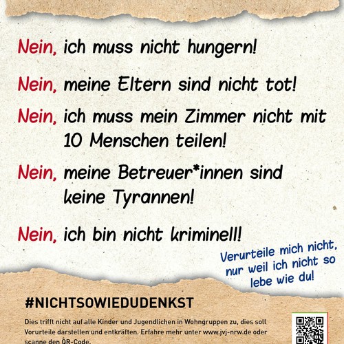 Das Plakat verneint verschiedene Vorurteile gegenüber Wohngruppen-Kindern